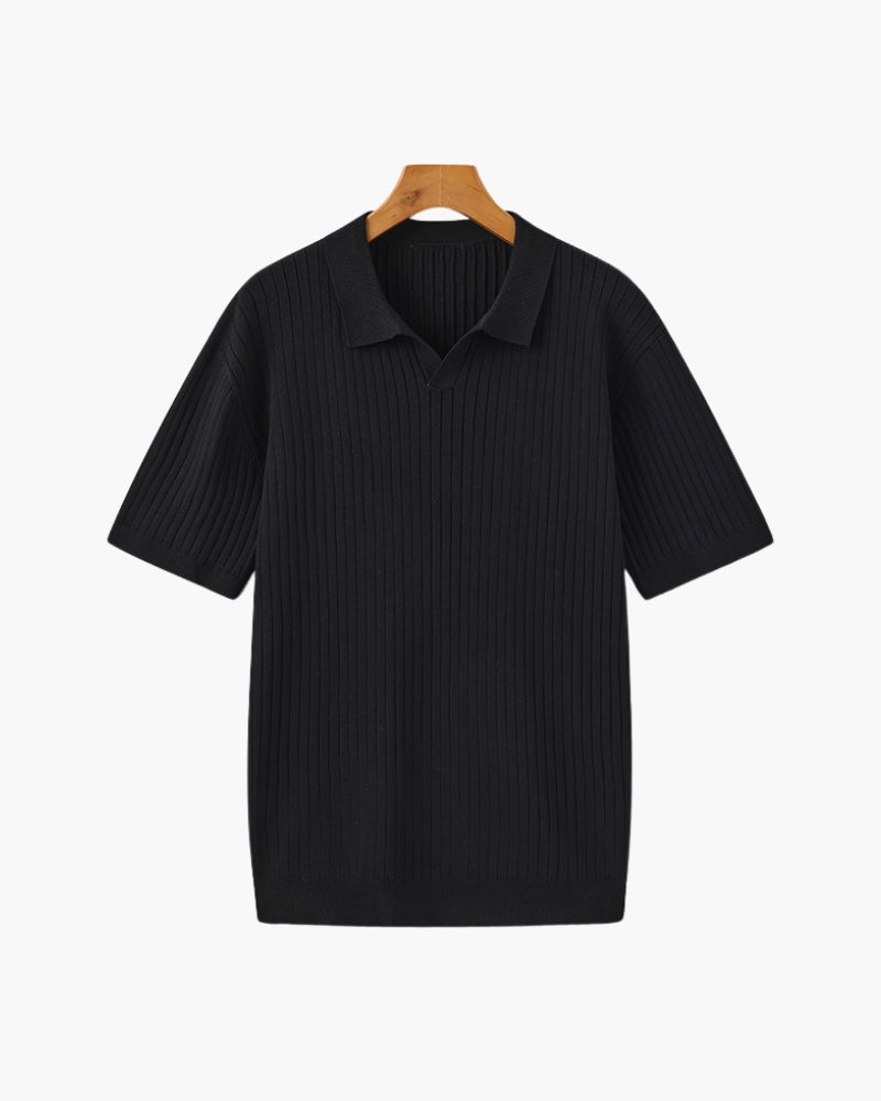 Herren Polo-Shirt Kurzarm Fein Rippenstrick
