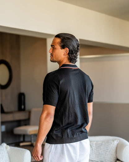 Theo Herren Poloshirt Sommer Strick Kontrastkragen