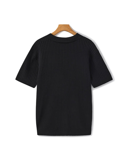 Herren Polo-Shirt Kurzarm Fein Rippenstrick