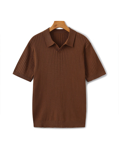 Herren Polo-Shirt Kurzarm Fein Rippenstrick