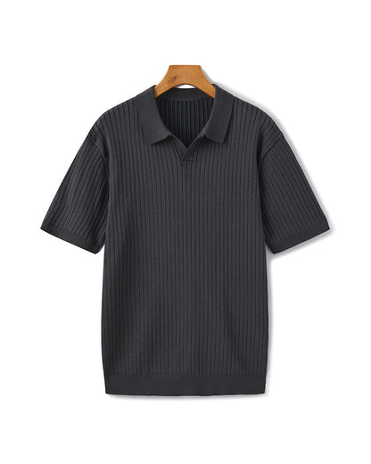 Herren Polo-Shirt Kurzarm Fein Rippenstrick