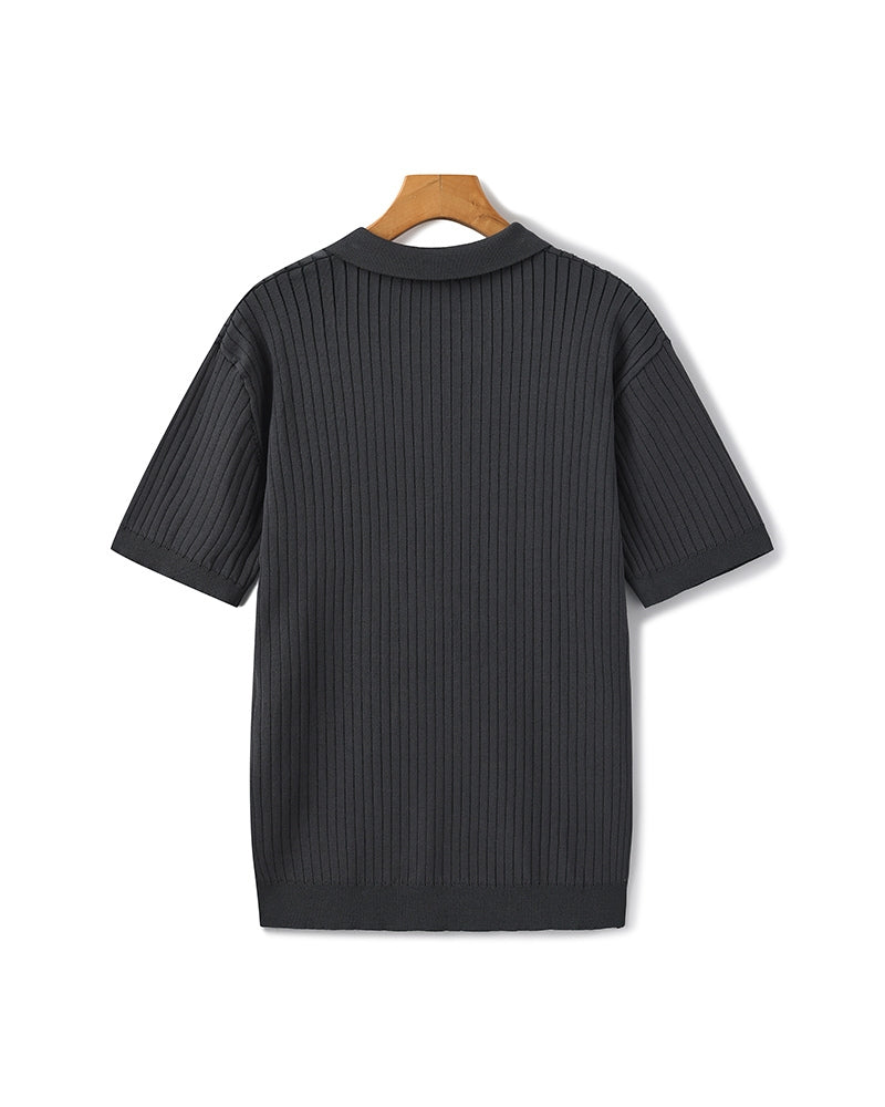Herren Polo-Shirt Kurzarm Fein Rippenstrick
