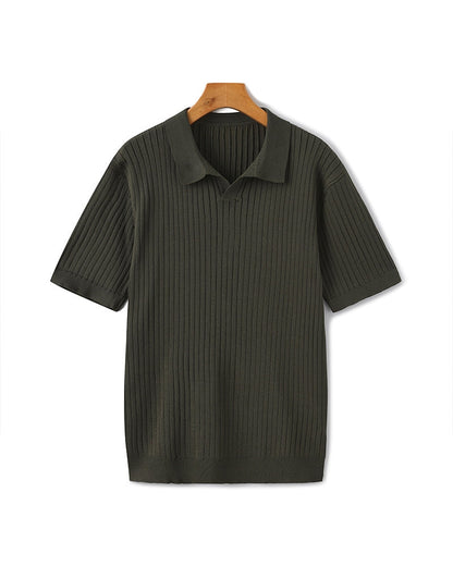Herren Polo-Shirt Kurzarm Fein Rippenstrick