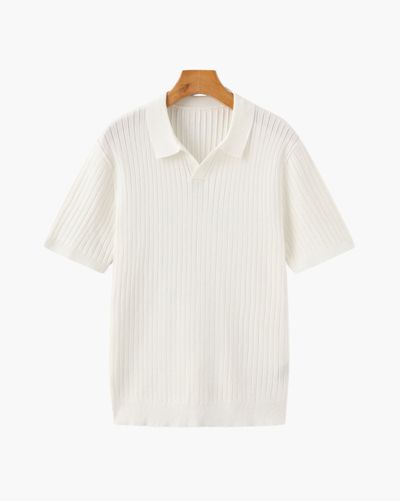 Herren Polo-Shirt Kurzarm Fein Rippenstrick