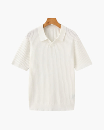 Herren Polo-Shirt Kurzarm Fein Rippenstrick