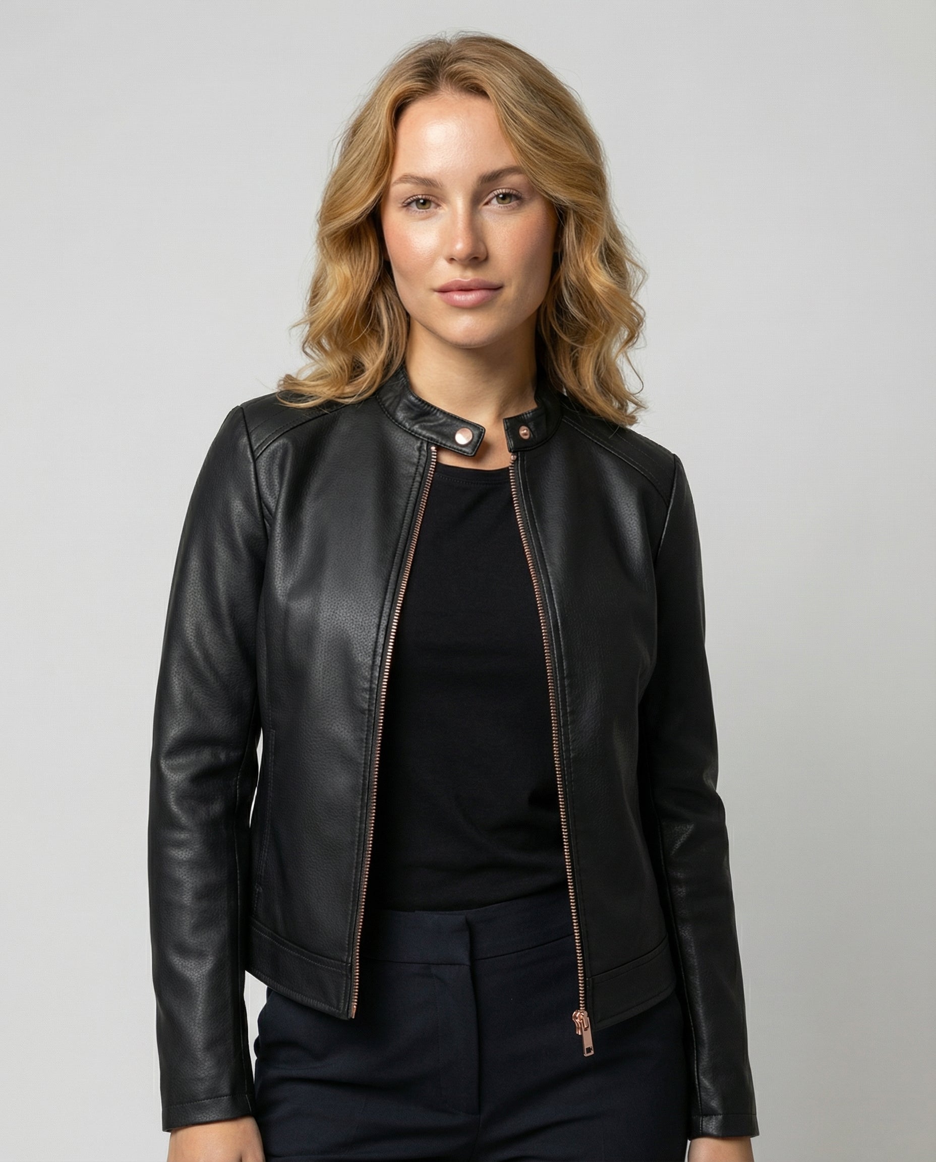 Damen Lederjacke Elegant Schwarz - Norvielle