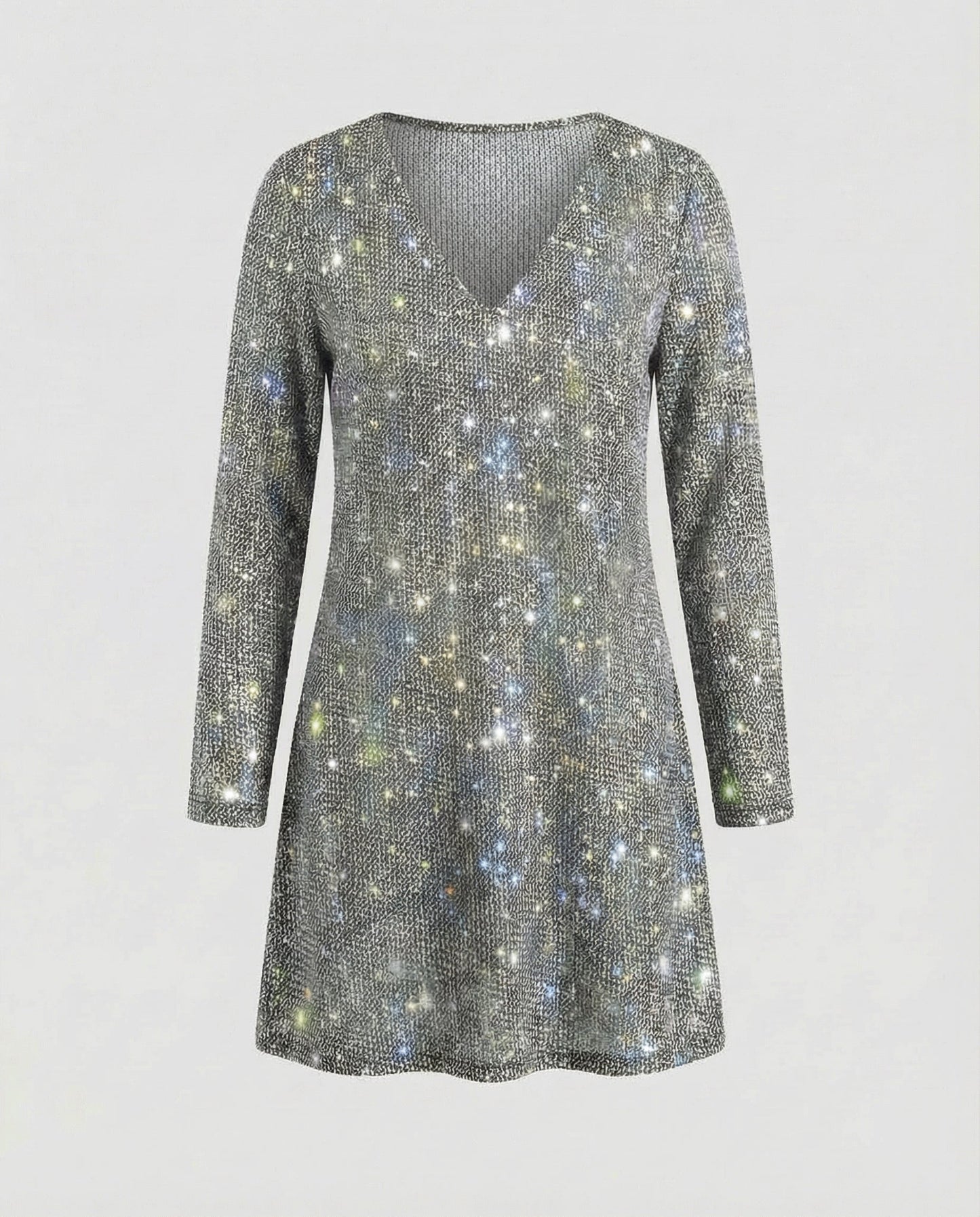 Silbernes Damenminikleid V-Ausschnitt