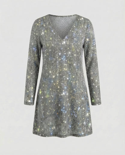 Damen Paillettenkleid Langarm