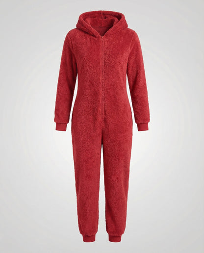 Damen Teddyfleece-Overall mit Kapuze