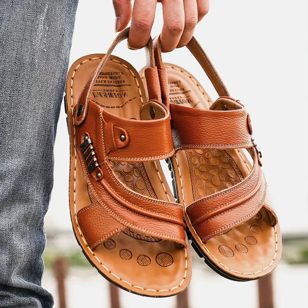 Herren Sandalen Komfort Atmungsaktives Leder Schwarz - Norvielle