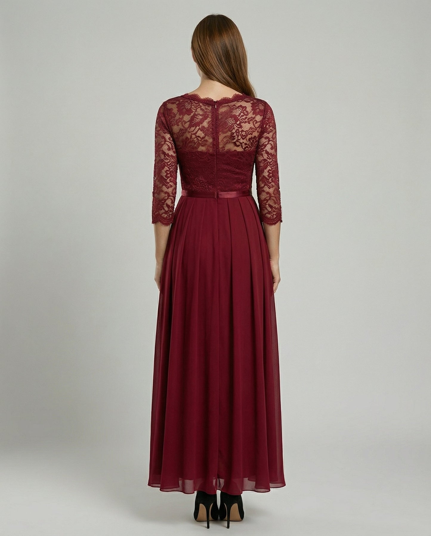 Norvielle Damen Brautjungfernkleid Spitze Elegant Weiß