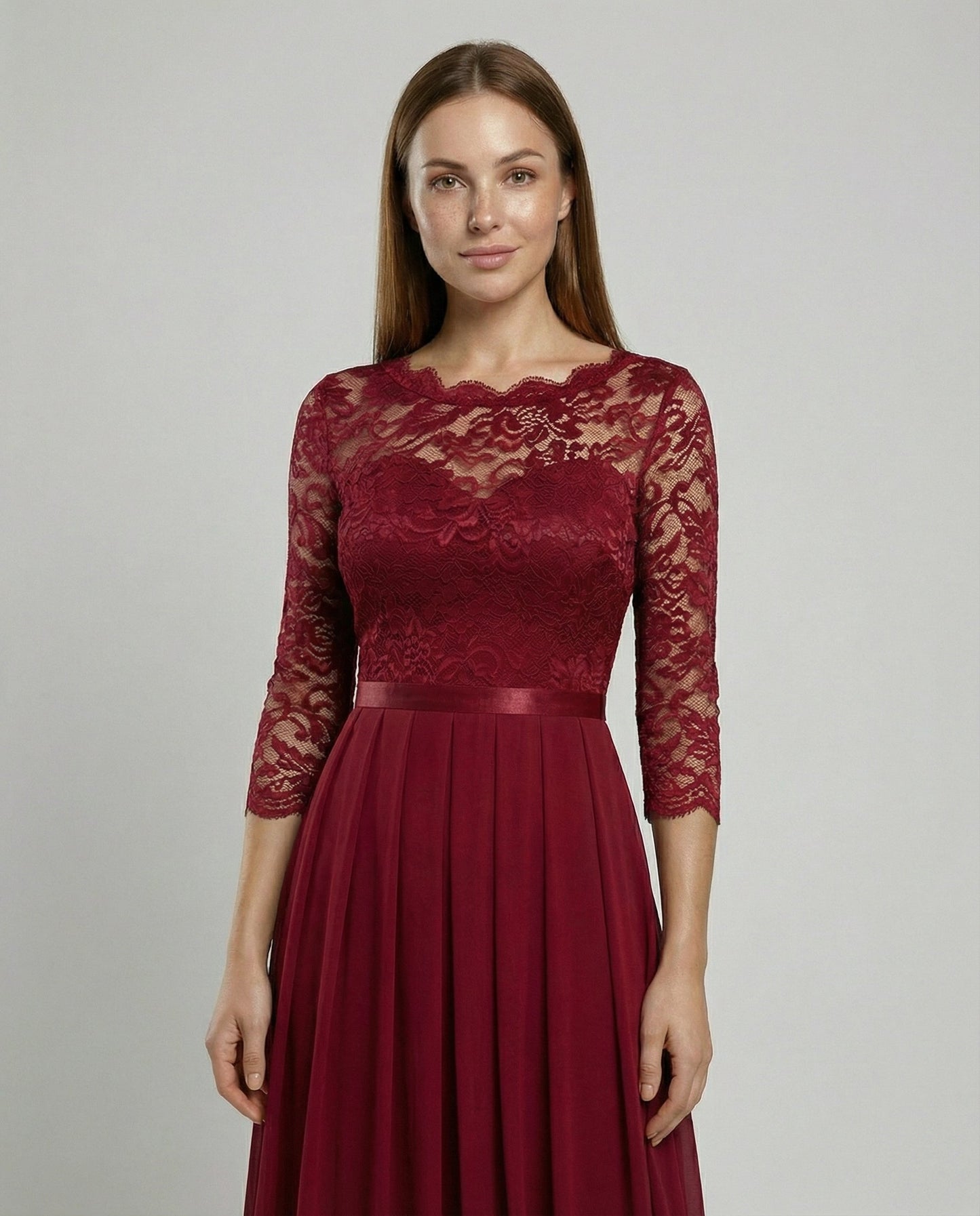 Norvielle Damen Brautjungfernkleid Spitze Elegant Weiß