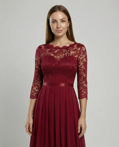 Norvielle Damen Brautjungfernkleid Spitze Elegant Weiß
