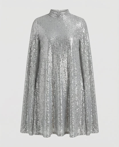Elegantes Damen Cape-Kleid mit Pailletten
