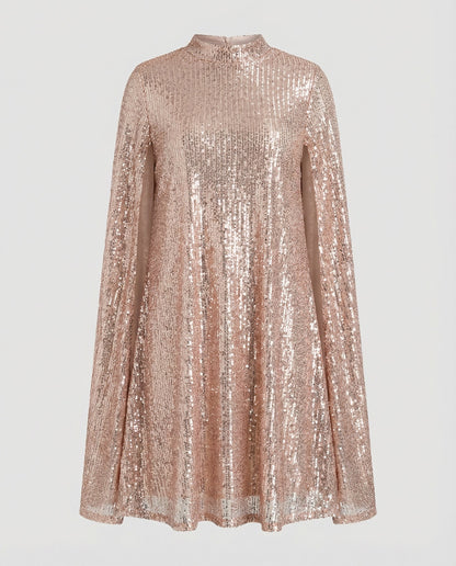 Elegantes Damen Cape-Kleid mit Pailletten