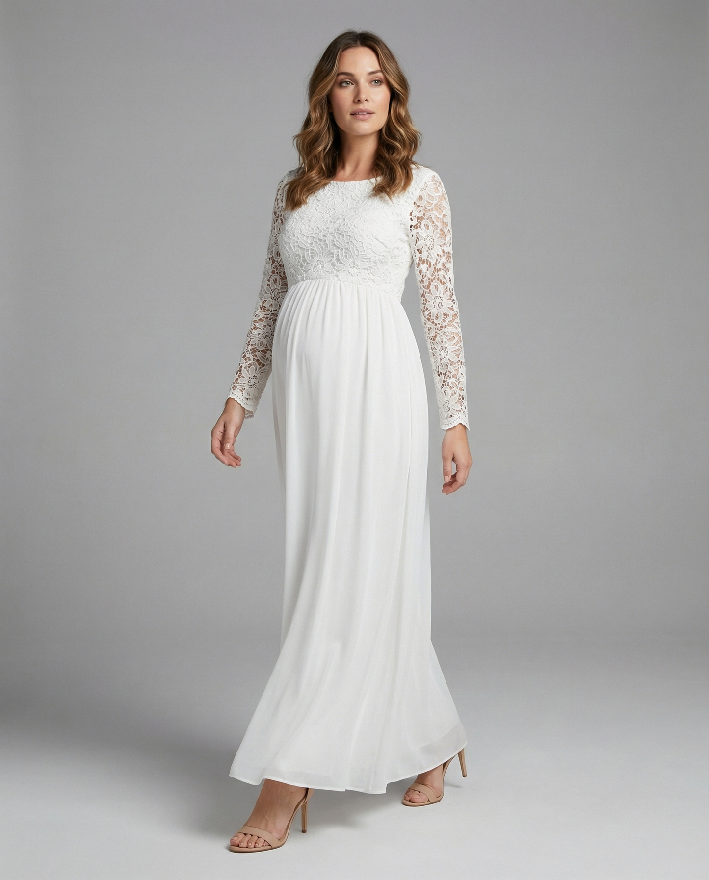 Damen Umstandskleid Spitze Chiffon Rundhalsausschnitt Lange Ärmel - Norvielle