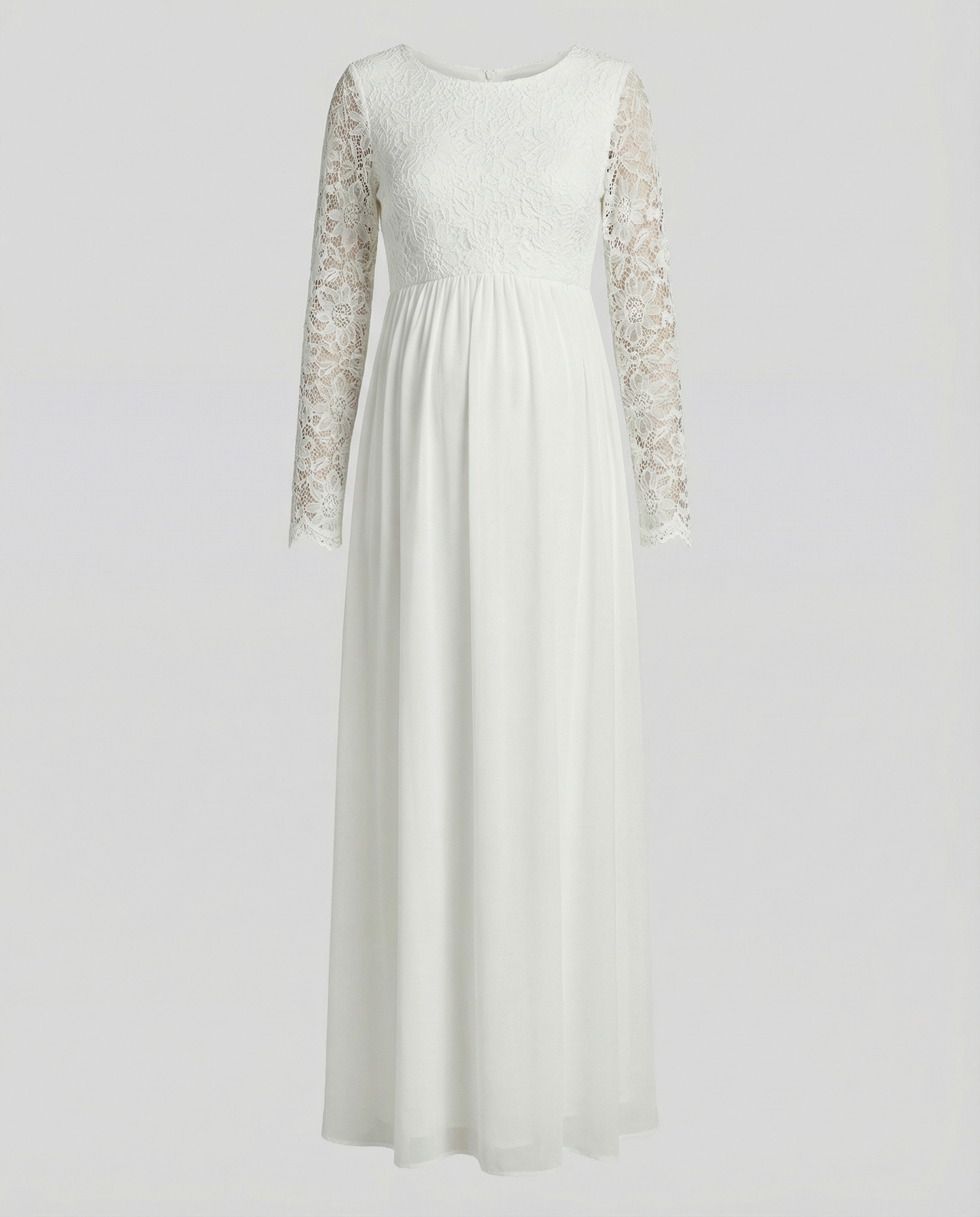 Damen Umstandskleid Spitze Chiffon Rundhalsausschnitt Lange Ärmel