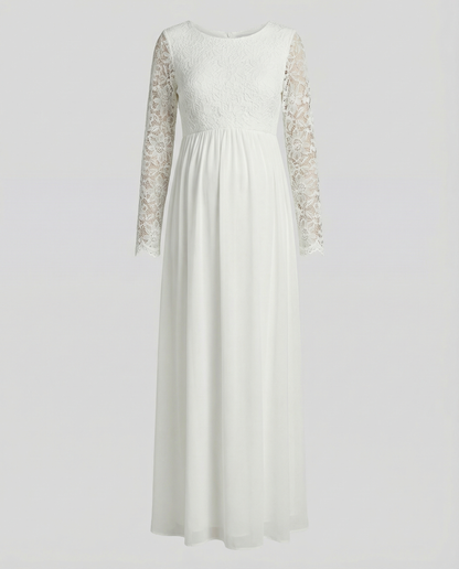 Damen Umstandskleid Spitze Chiffon Rundhalsausschnitt Lange Ärmel