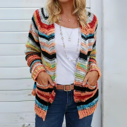 Norvielle Damen Cardigan Regenbogenstreifen