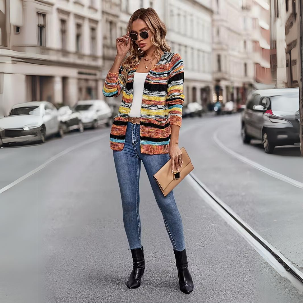 Norvielle Damen Cardigan Regenbogenstreifen - Norvielle