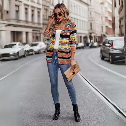 Norvielle Damen Cardigan Regenbogenstreifen - Norvielle