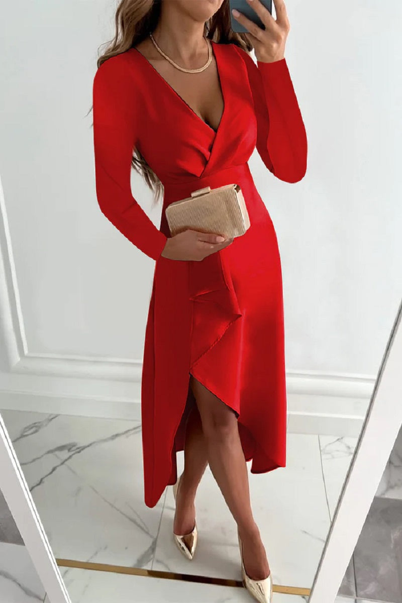 Cherry Damen Plissé-Kleid Elegantes Monochrom