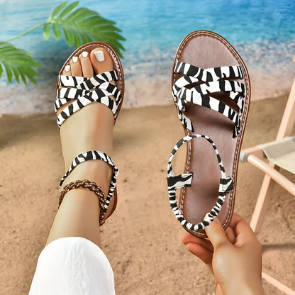 Damen Flache Sandalen Leopardenmuster