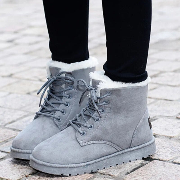 Damen Schnürstiefeletten Warmfutter Rutschfeste Sohle Schwarz - Norvielle