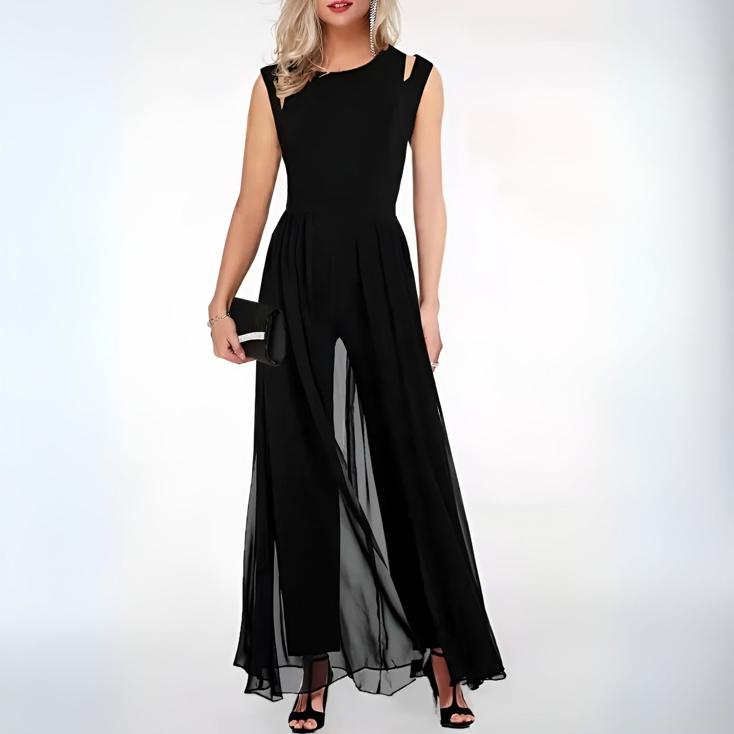 Damen Ärmellose Jumpsuit Weites Bein Schwarz - Norvielle