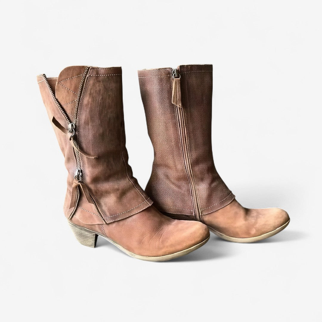 Damenstiefel Leder Reißverschluss Schwarz - Norvielle