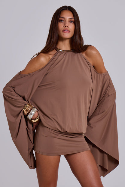 Damen Mini Kleid Offener Rücken Goldene Ketten Details