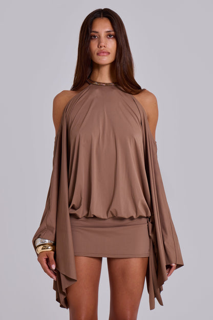 Damen Mini Kleid Offener Rücken Goldene Ketten Details