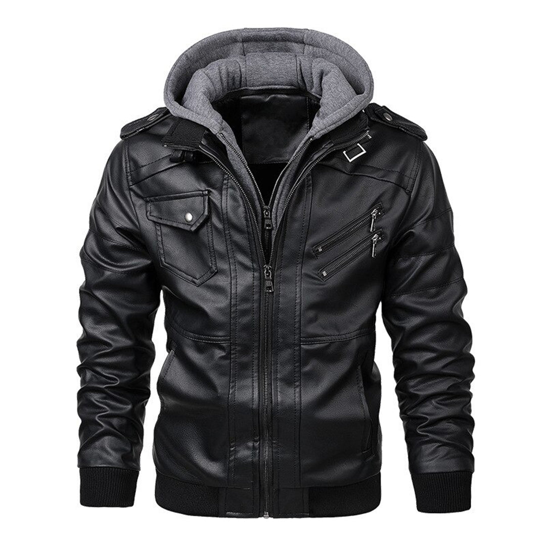Loxley Herren Lederjacke Street Style Kapuze Schwarz - Norvielle
