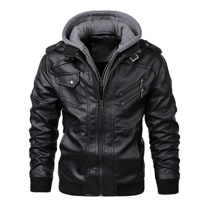 Loxley Herren Lederjacke Street Style Kapuze Schwarz - Norvielle