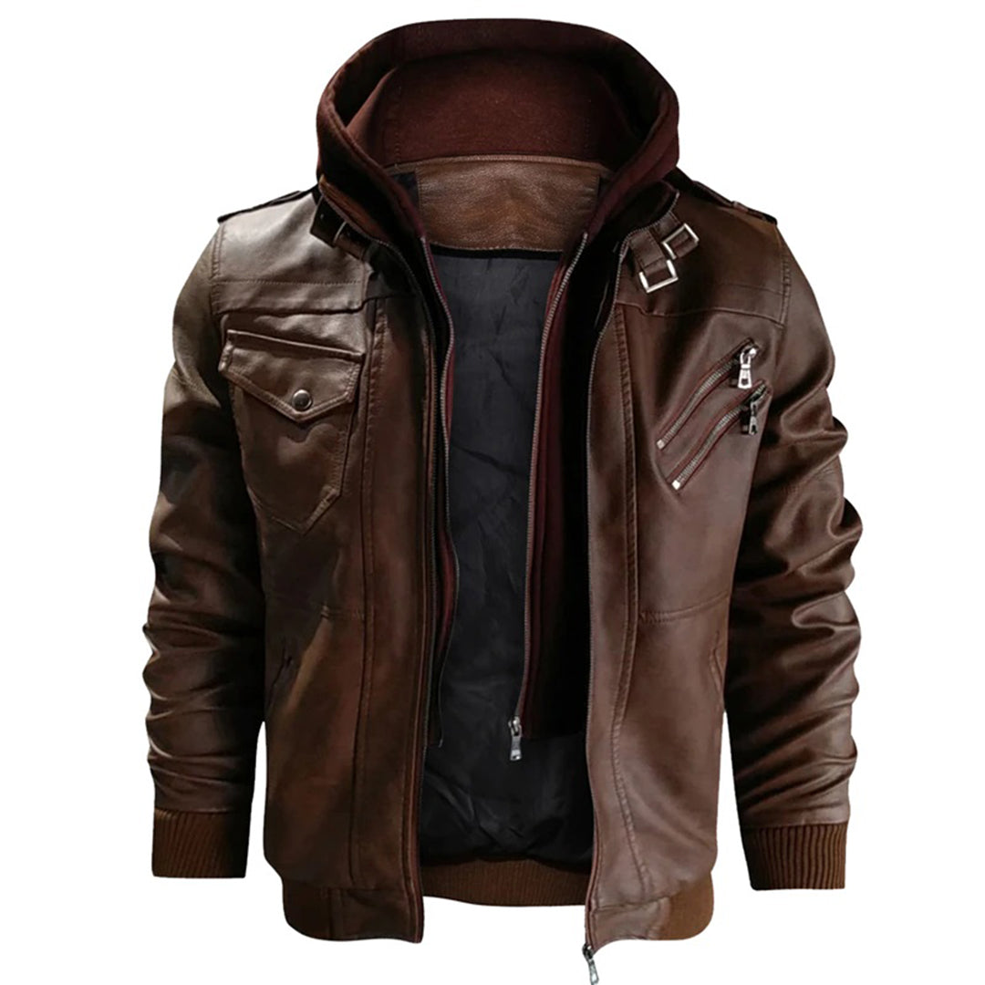 Loxley Herren Lederjacke Street Style Kapuze
