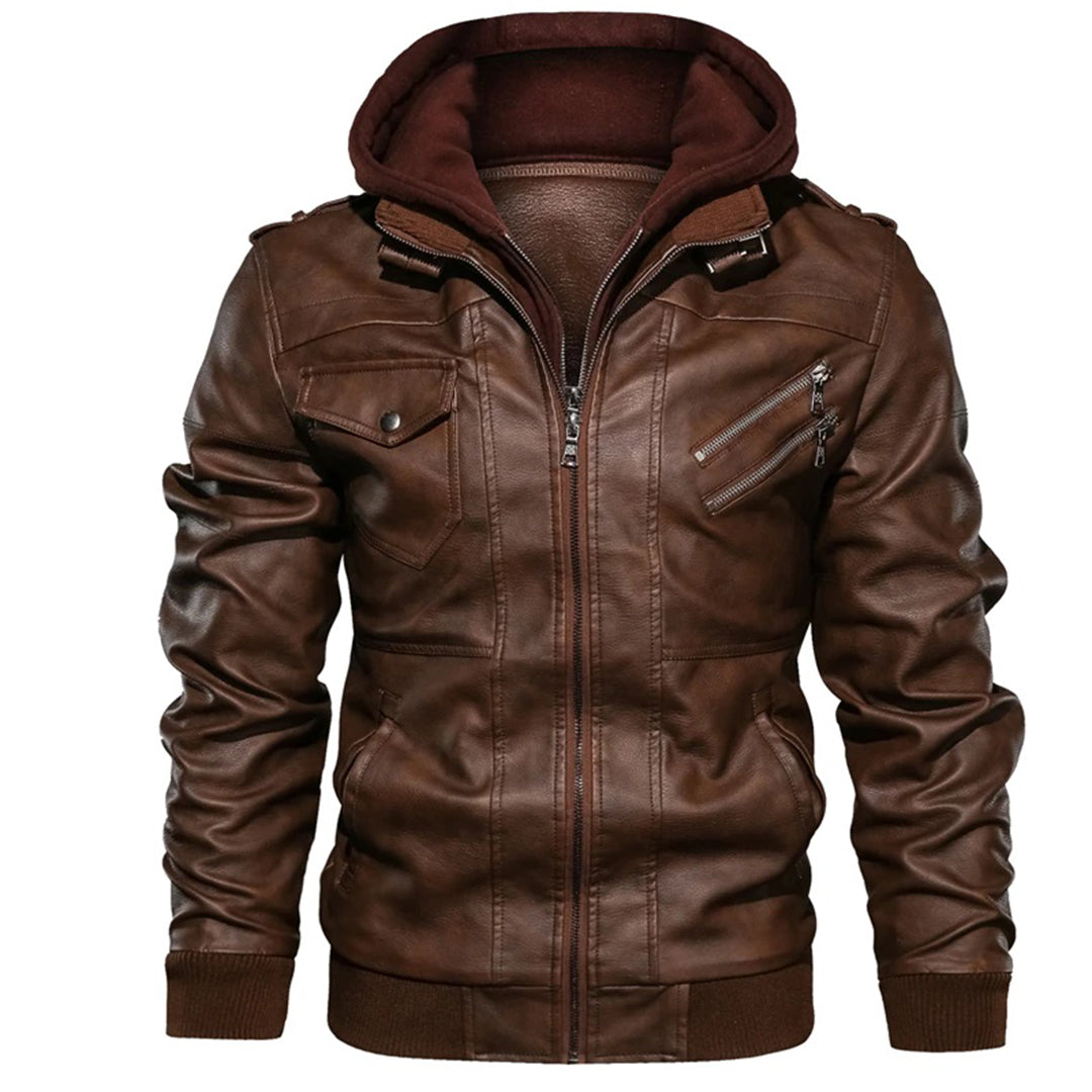 Loxley Herren Lederjacke Street Style Kapuze