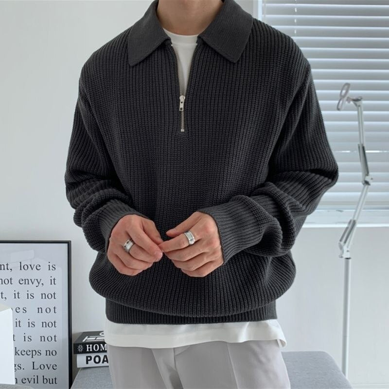 Herren Strickpullover Halbzipp mit Stehkragen Warm Beige - Norvielle