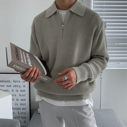 Herren Strickpullover Halbzipp mit Stehkragen Warm Beige