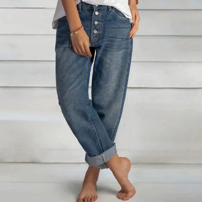 Damen Jeans Weit Bein mit Knopfleiste