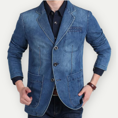 Herren Jeansblazer Schmal Knöpfe Dunkelblau - Norvielle