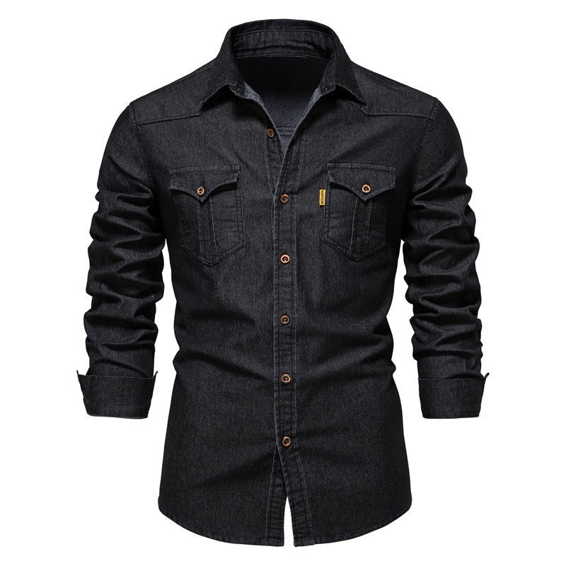 Herren Jeanshemd Langarm Schmaler Schnitt Mit Knöpfen - Norvielle