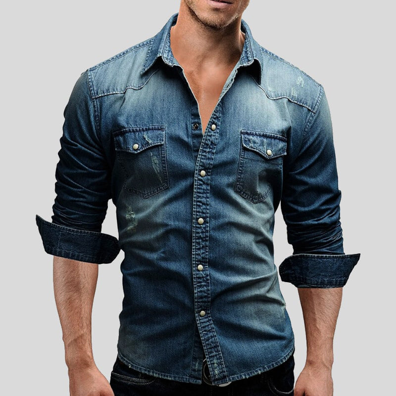 Jeanshemd – Slim Fit – Langarm – Jeanshemd – Herrenhemd mit Knöpfen-Chaps Herrenmode