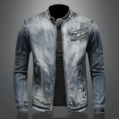 Jeansjacke – Gewaschene, Schmal Geschnittene Jeansjacke mit Reißverschluss für Herren-Chaps Herrenmode