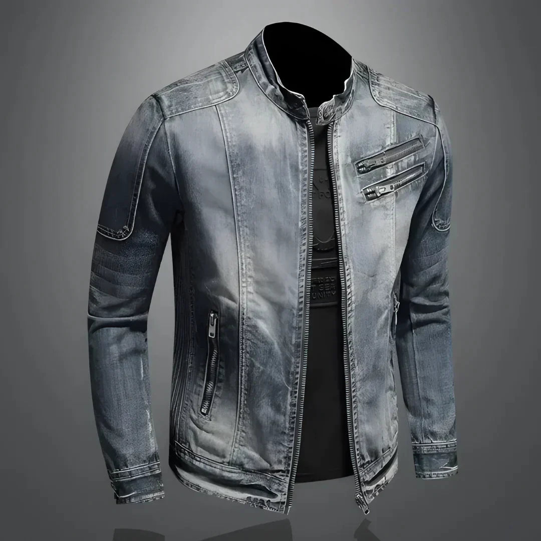 Herren Jeansjacke Schmal Geschnittene Waschblau Reißverschluss - Norvielle
