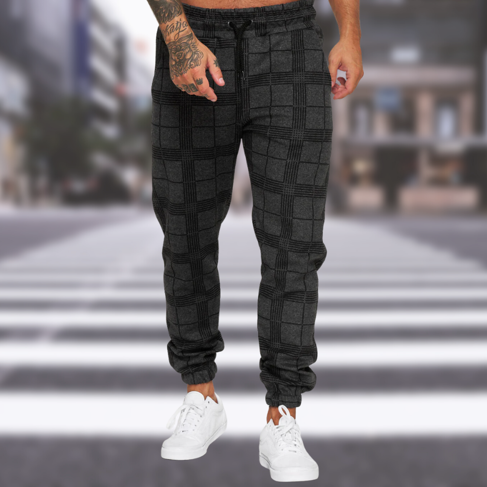 Herren Jogger Kordelzug Elastisch Kariert Schwarz - Norvielle