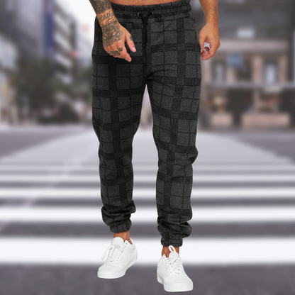 Herren Jogger Kordelzug Elastisch Kariert Schwarz - Norvielle