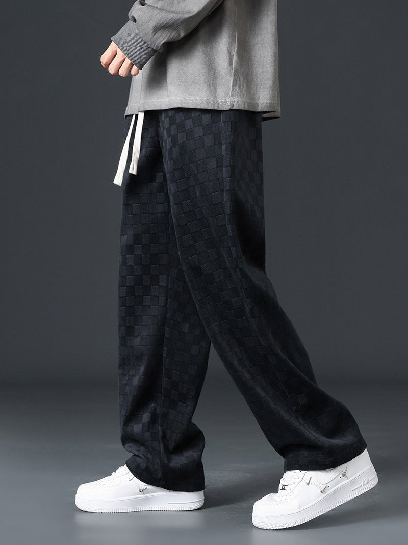 Herren Jogginghosen Karomuster Elastischer Bund Weites Bein Schwarz - Norvielle