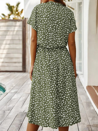 Damen Midikleid V-Ausschnitt Kurzärmelig Bequem Sommerlich
