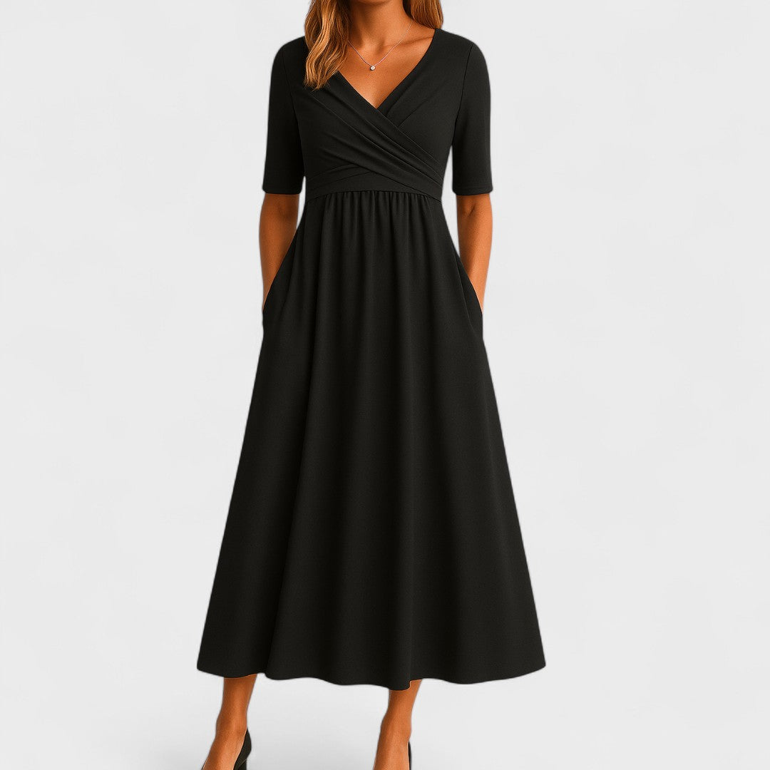 Damen Sommerkleid Midi V-Ausschnitt