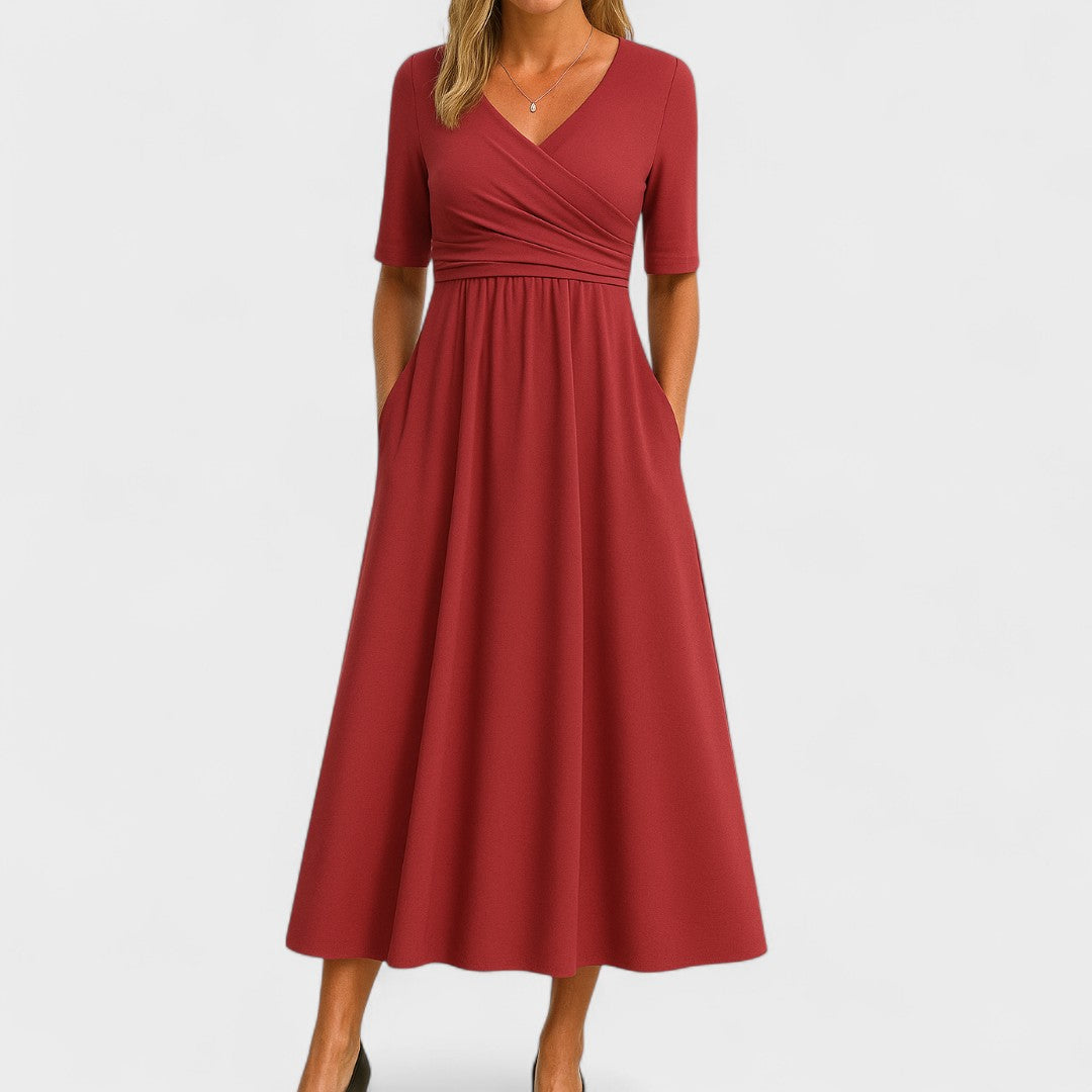 Damen Sommerkleid Midi V-Ausschnitt